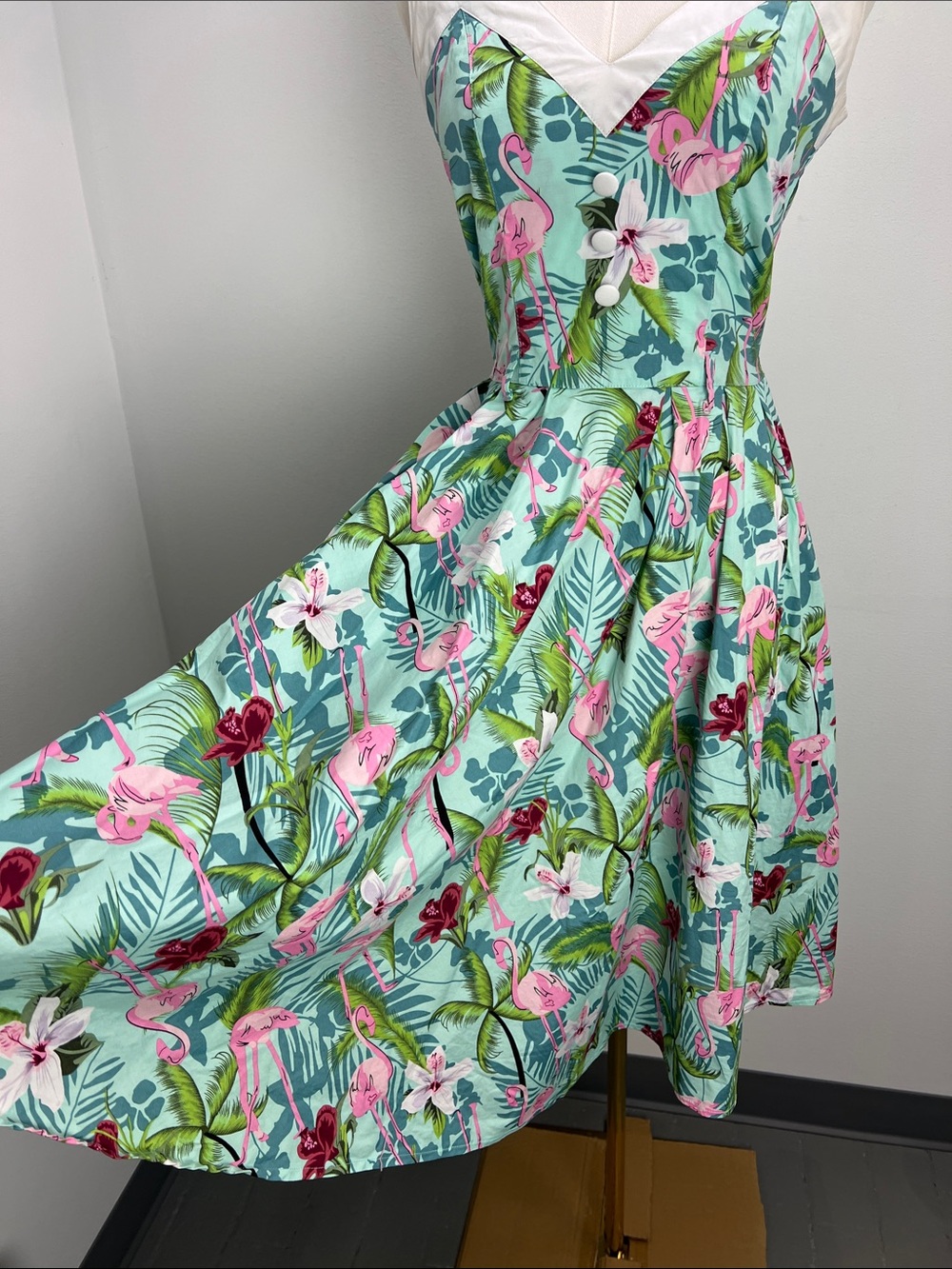Hell Bunny Retro Dress Vintage Style Fit N Flare Tropical Flamingo Print XS - Picture 4 of 8